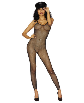 Bodystocking en résille noir métallique argentée 